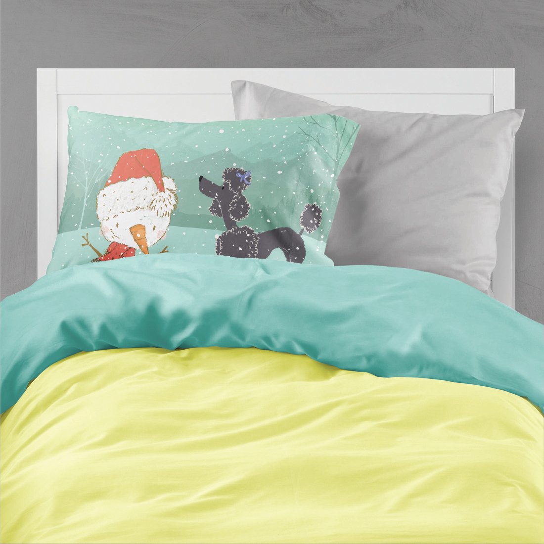 Standard Caroline's Treasures BB1876PILLOWCASE Snowman with Chocolate Brown Poodle Fabric Standard Pillowcase Multicolor 